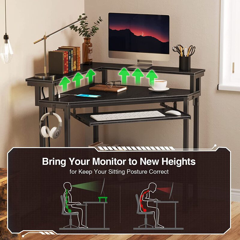 Cross-Border Led Light with Power Socket Small Triangle Computer Desk with Keyboard Tray Monitor Stand Corner Table