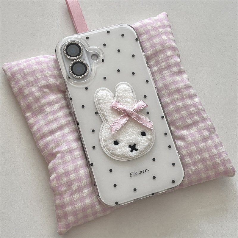 秋冬波点粉色蝴蝶结兔子适用iPhone16苹果15ProMax手机壳14少女13|undefined