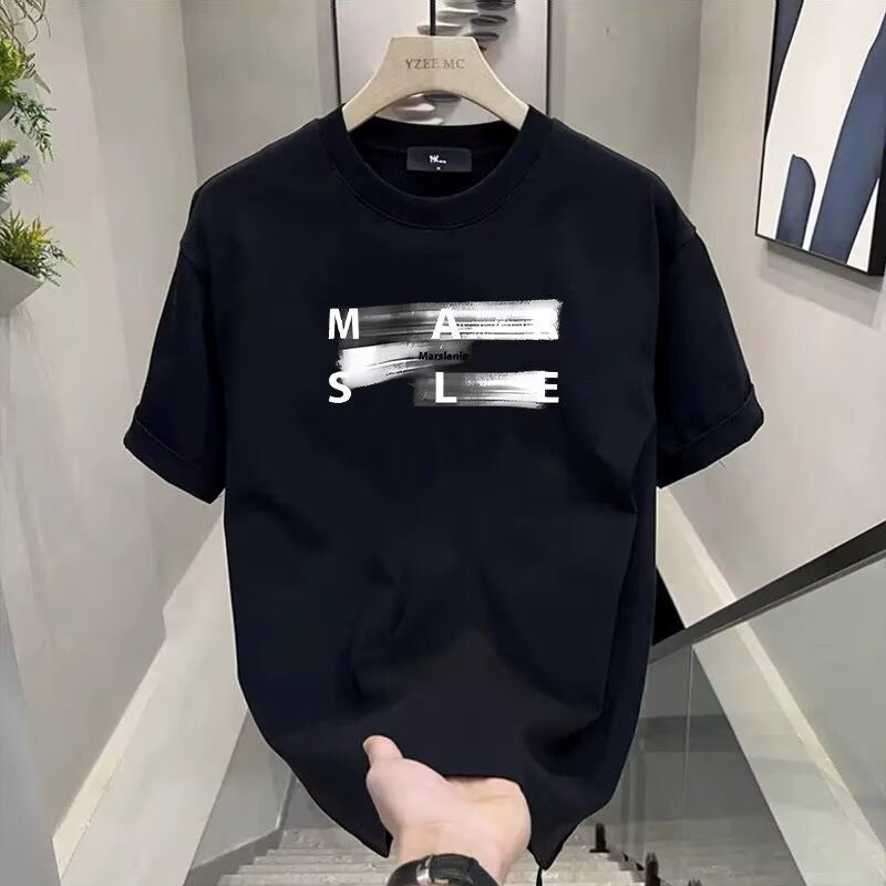 Summer Heavyweight Cotton T-Shirt for Men Short Sleeve Loose Fit Casual Crew Neck INS Style Top American Trendy Brand Creative Printed_viptrois.com