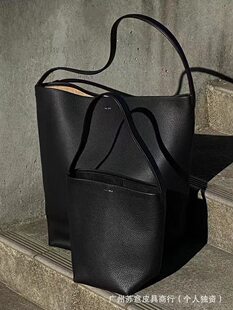 The Row large -capacity bucket bag leather lychee pattern section commuting new therma shoulder bag