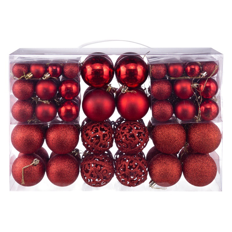 Juego de 100 bolas huecas de Navidad en caja de regalo, de 3 cm, 4 cm y 6 cm, paquete múltiple, adornos para colgar en el árbol de Navidad.