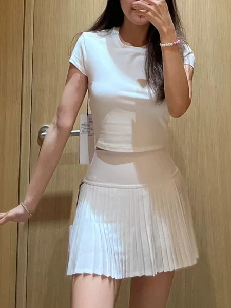 Spring women's pleated tennis skirt, anti-exposure running skirt, fitness sports skirt, quick-dry high-waisted short skirt