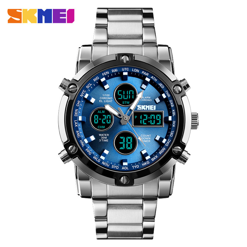 Skmei reloj despertador multifunción para hombres reloj de doble núcleo reloj de hombre dial grande reloj electrónico impermeable