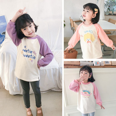 字母彩虹~21005梨蜜 插肩袖印花T恤 中长版女童中大童T恤批发