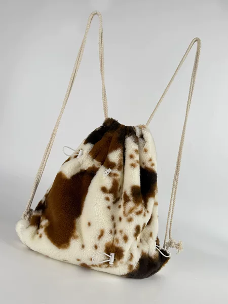 2025 Sweet Girl Autumn and Winter Cow Pattern Stuffed Backpack Soft Cute Drawstring Bucket Bag Shopping and Dating Easiest for Match Girl Bag
