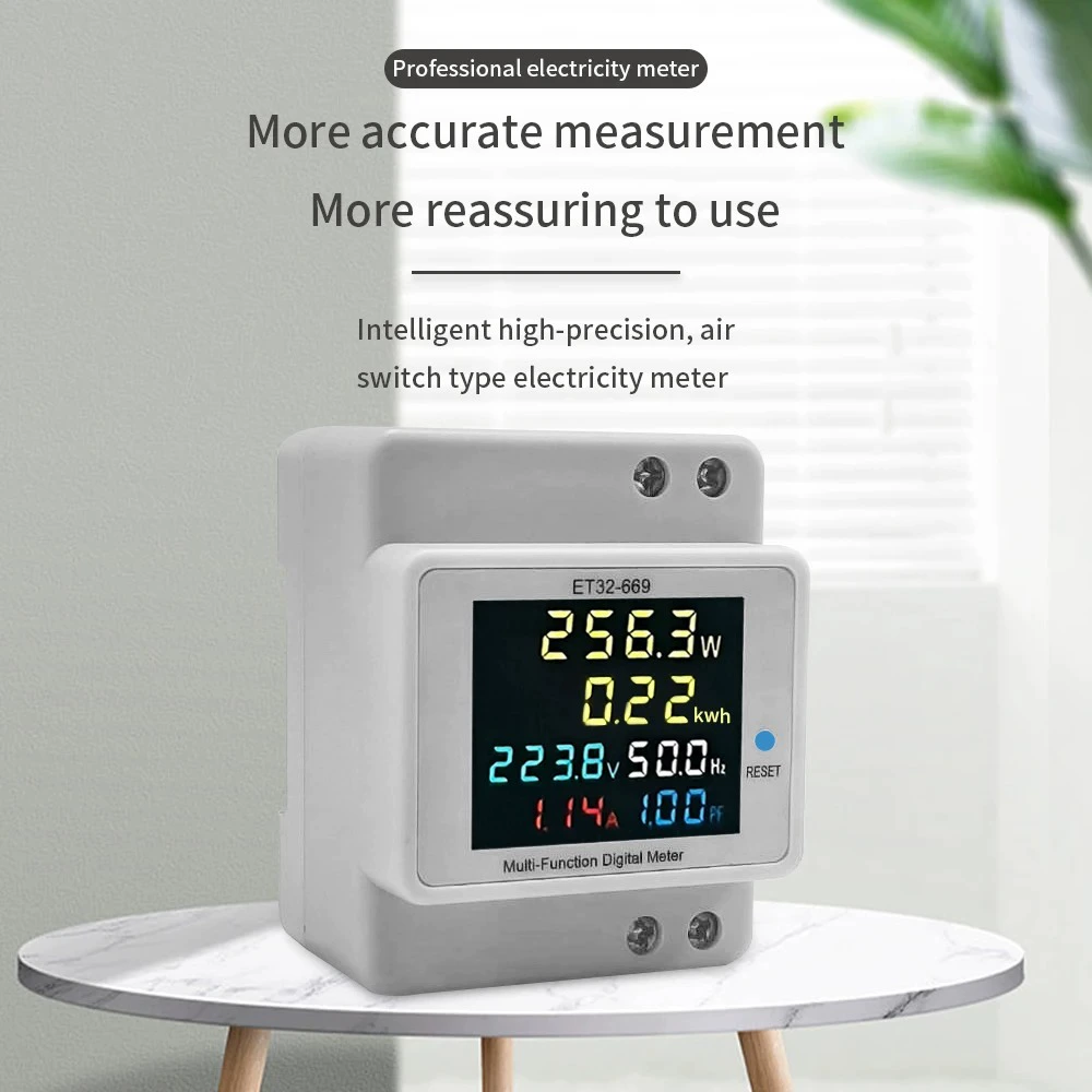 Счетчик электроэнергии, одиночный бытовой умный счетчик электроэнергии, рельсовый тип, 220 В, напряжение, ток, измеритель коэффициента мощности, частоты