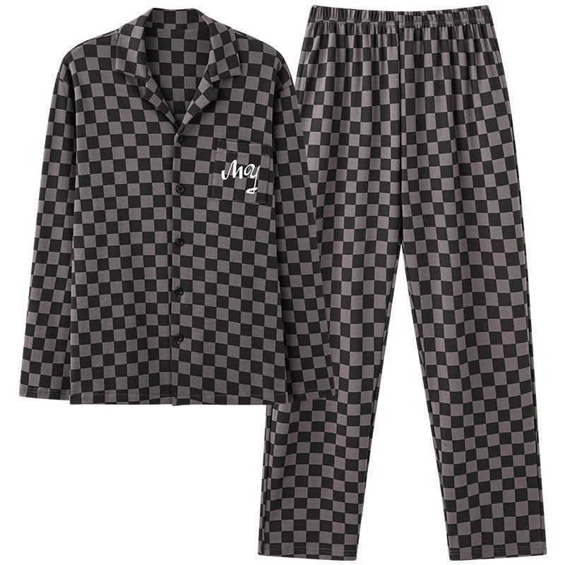 Pijama de hombre primavera y otoño de manga larga tamaño grande delgado otoño y invierno jóvenes niños pueden usar un conjunto de ropa de casa