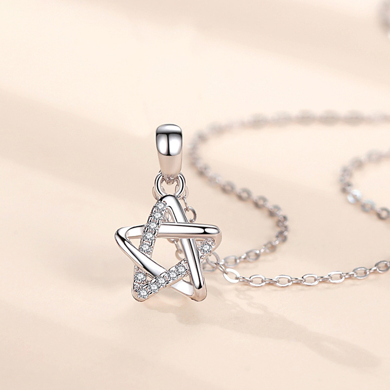 Collar de Estrella de plata esterlina S925 Plata estilo japonés y coreano diamante estrella de cinco puntas moda estilo coreano collar ins estilo simple