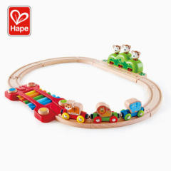 H α p e列車軌道ジャングル音楽セット子供知育玩具赤ちゃん乳幼児木製模型セット