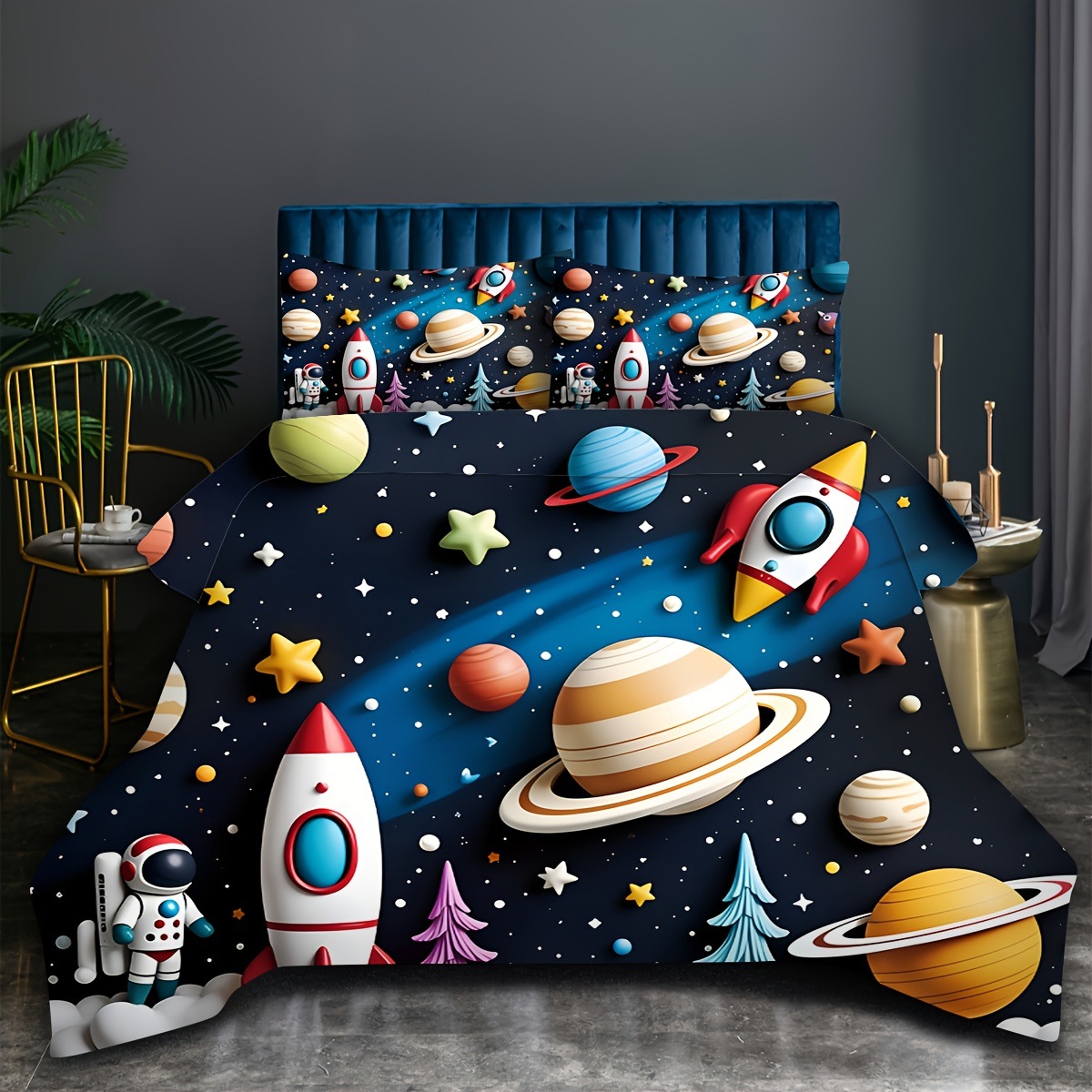 Transfronterizo textil doméstico astronauta suave impresión digital abrasión quilt kit fuente soporte de fábrica TEMU / JIT