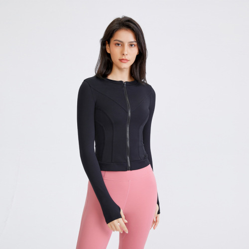 Autumn and winter sports coat women's slim tight elastic quick-drying yoga top long-sleeved running training fitness clothing