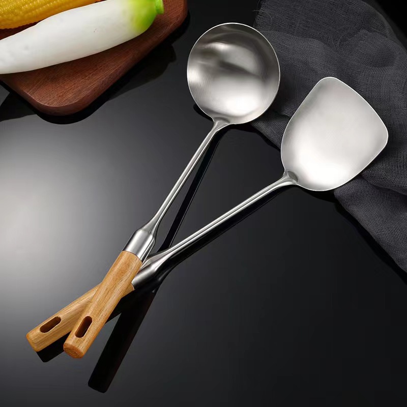 Espátula de acero inoxidable, cuchara, juego de utensilios de cocina, juego completo de palas para freír, utensilios de cocina para el hogar al por mayor, utensilios de cocina