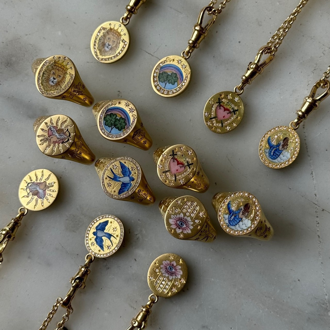欧美跨境彩绘兔子花朵四叶草勇士护卫塔罗牌项链真空电镀18k真金