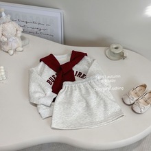 秋冬女童套装宝宝洋气儿童个性潮牌韩版加绒加厚字母披肩卫衣短裙