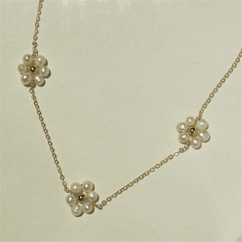 Mode Blume Kupfer Halskette Perle Kupfer Halsketten display picture 2