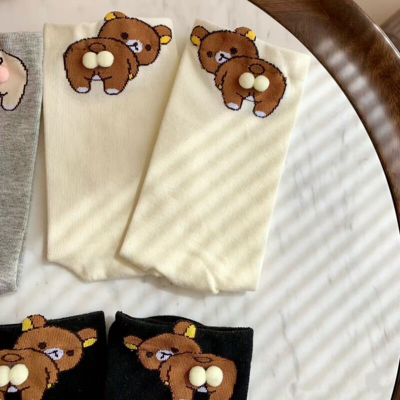 袜子女春秋中筒袜卡通小熊立体可爱情侣设计款小熊蛋蛋搞怪萌趣袜|undefined
