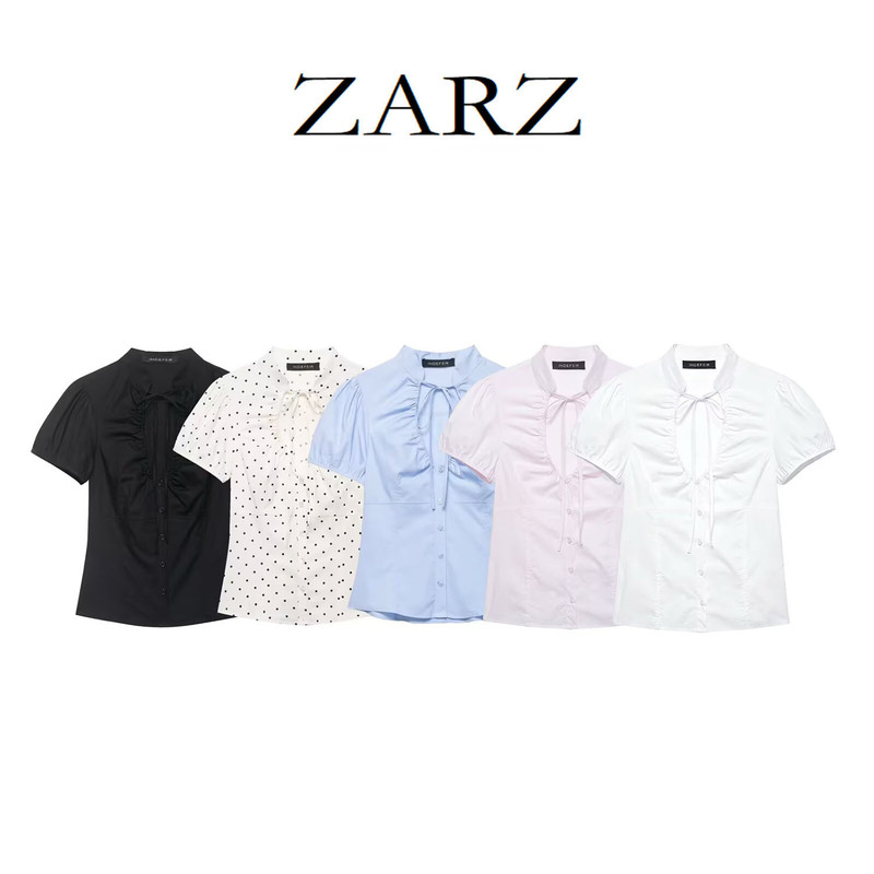 Zarz Self-Made European and American Style New Women's Clothing Fashionable Bow-Decorated Poplin Top 4661/035 Zarz Self-Made European and American Style New Women's Clothing Fashionable Bow-Decorated Poplin Top 4661/035