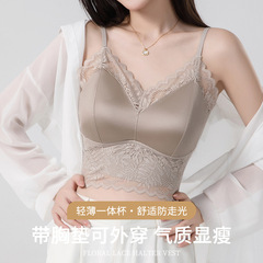 轻奢蕾丝缎面美背裹胸抹胸一体固定杯无痕透气无钢圈吊带内衣文胸
