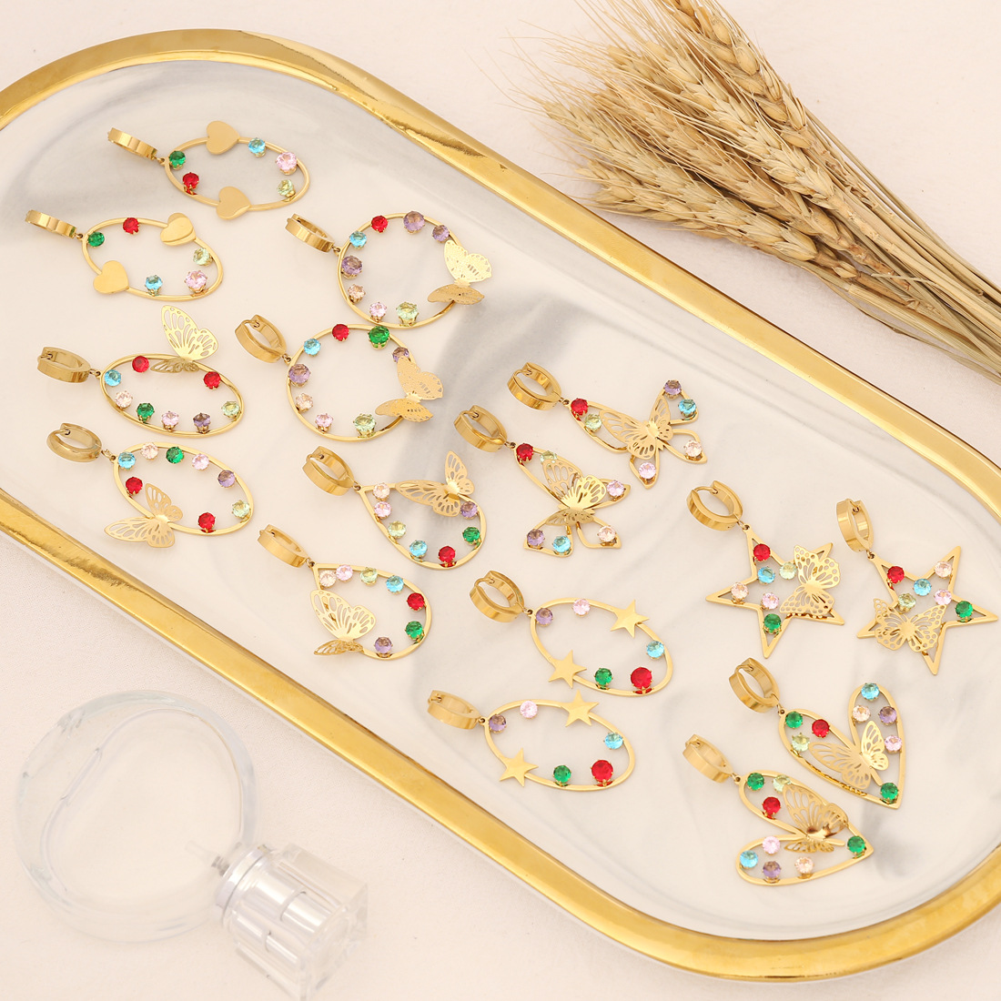 Exaggerated Star Heart Shape Butterfly Stainless Steel Inlay Rhinestones Earrings 1 Pair