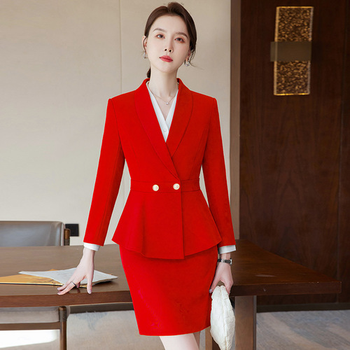 Red suit suit, high-end autumn and winter women's spring professional temperament work clothes, host annual meeting formal jacket