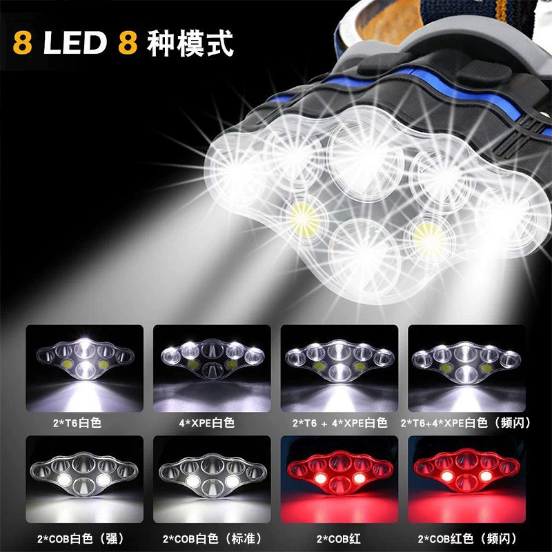 Новый LED мощный дальний свет фар зарядка на улице ночная рыбалка водонепроницаемый COB красный свет предупреждение пан -лысая голова лампа лампа