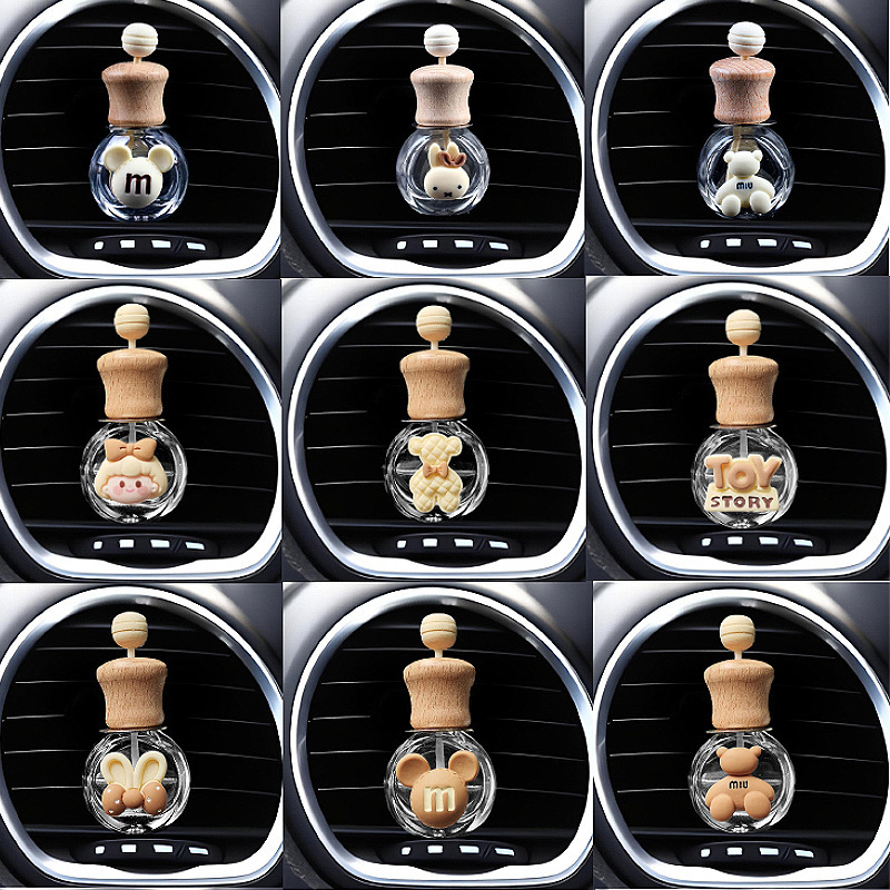 Fragancia de coche, perfume, botella vacía, botella volátil, aire acondicionado, decoración de salida de aire, decoración de fragancia de coche de dibujos animados lindo