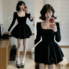 富家千金小香风套装秋冬新款高级感名媛短外套方领公主蓬蓬连衣裙