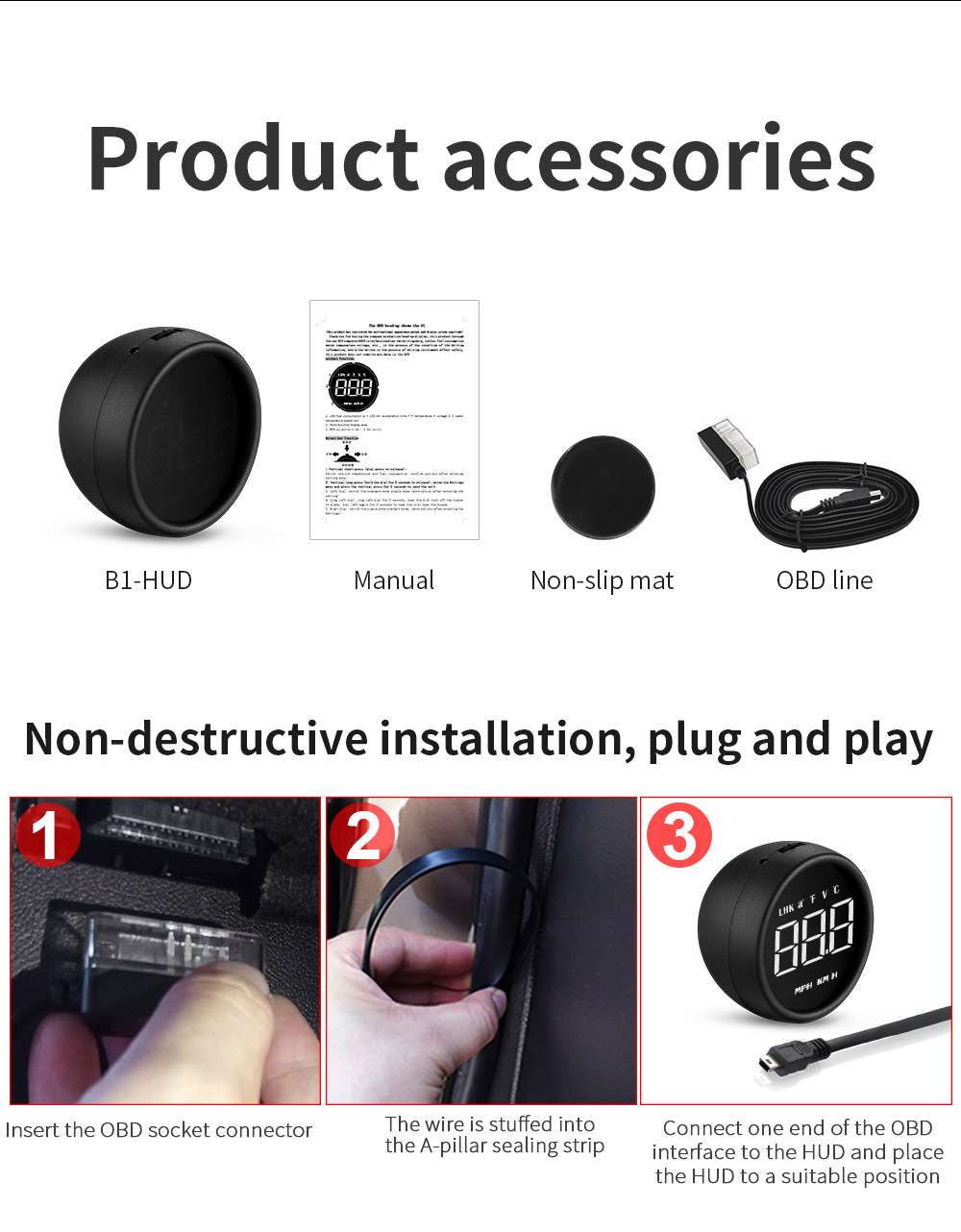Cross-border car HUD head-up display, car OBD speed, water temperature, fuel consumption portable high-definition display B1