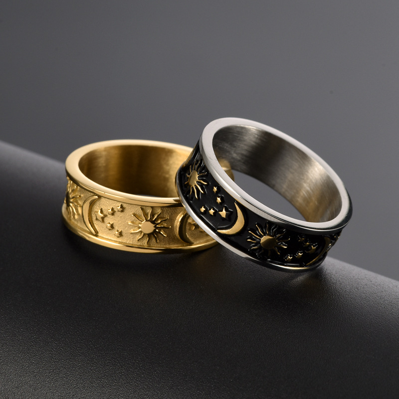 1 Piece Quantity Holiday, Street Occasion 304 Stainless Steel Material Real Gold Plated Star Moon 304 Stainless Steel IG Style Waterproof Non Tarnish Rings