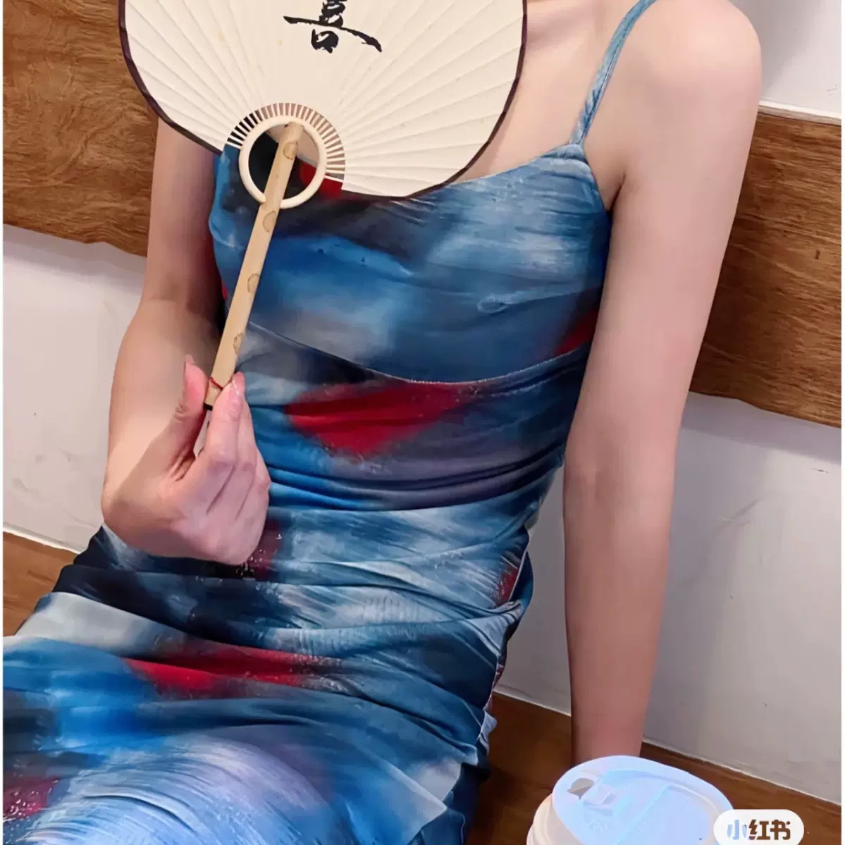 2023夏新法式复古辣妹印花修身显瘦性感吊带连衣裙女度假长裙3406