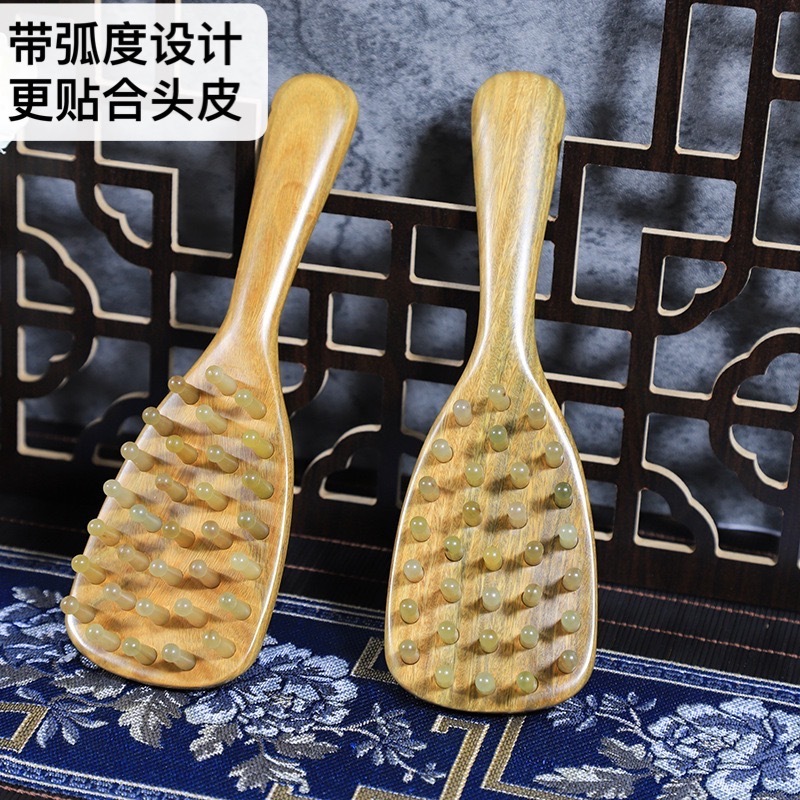 新型檀木羊角経絡マッサージ櫛32釘ハンドル挿し歯櫛家庭用全身通用頭皮経絡櫛|undefined