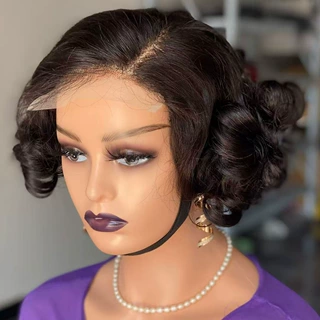 5x5 glueless short bouncy curl真人发humanhairwig外贸假发头套