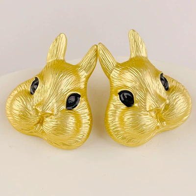 Middle Ancient Plain Gold Enamel Glaze Yaxa sancaqları - fat-rabbit-stud-earrings