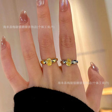 中古Vintage黄钻招财小众设计时尚轻奢蛋形镶嵌戒高级感新款指环