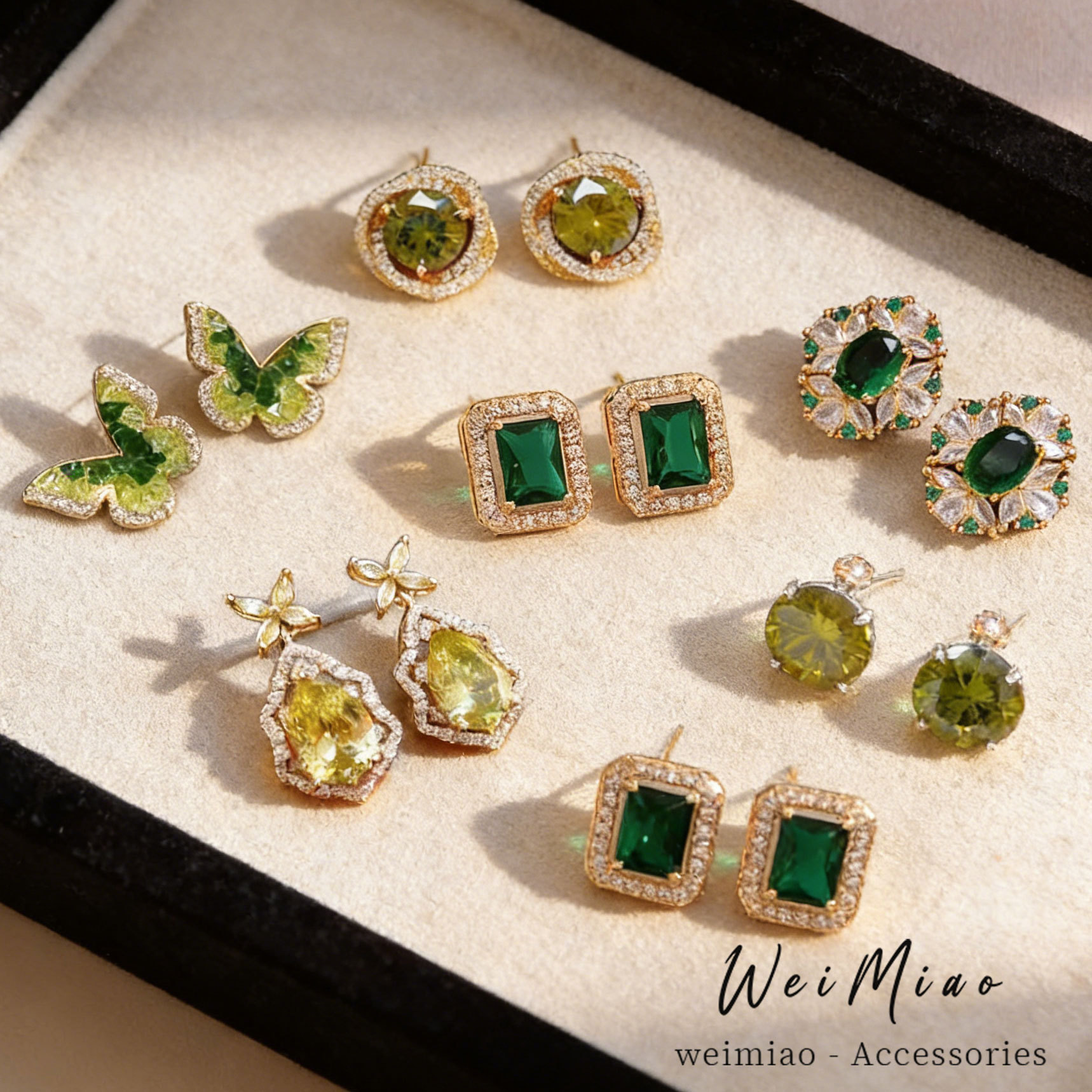 Temperamento de pendientes verdes pendientes ligeros lujosos de alto nivel sensación de pendientes zircon flores joyas geométricas al por mayor fábrica