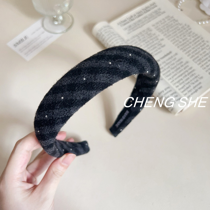 秋冬新款呢子料灰系格纹发箍高级感美拉德时尚复古高颅顶发饰女|undefined