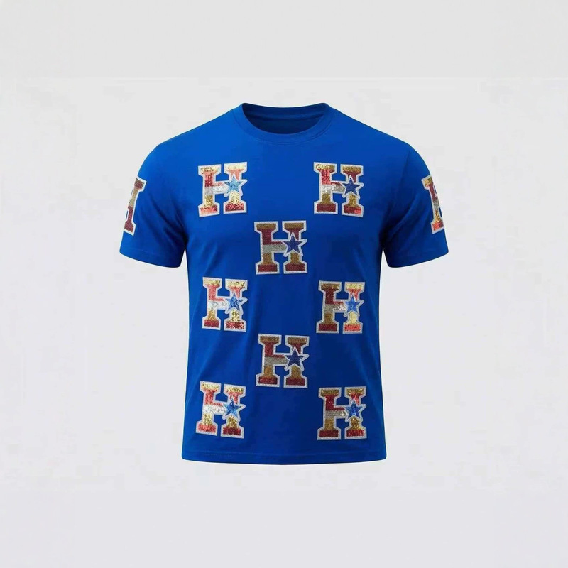 Trendy Letter Sequin Embroidery T-Shirt, Sports Style Rugby Short-Sleeve, Large Size Casual Top Wholesale Trendy Letter Sequin Embroidery T-Shirt, Sports Style Rugby Short-Sleeve, Large Size Casual Top Wholesale