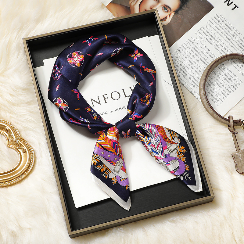 Pure Silk Scarf 12 Momme Mulberry Silk 70cm Square Scarf Women's Fashion Necktie Versatile Luxury Scarf Cross-Border Wholesale - Thumbnail 3