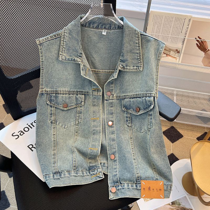 2024 Summer New Denim Vest Women's Vest Sleeveless Jacket Korean Style Elegant Loose All-match Stacked Top Trendy