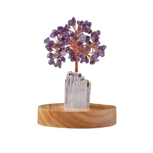 天然紫水晶花树水晶单晶体灯座桌面办公摆件能量石外贸新品批发