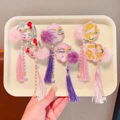 秋冬毛绒醒狮流苏发夹女儿童新年红色对夹头饰中国风汉服配饰发饰