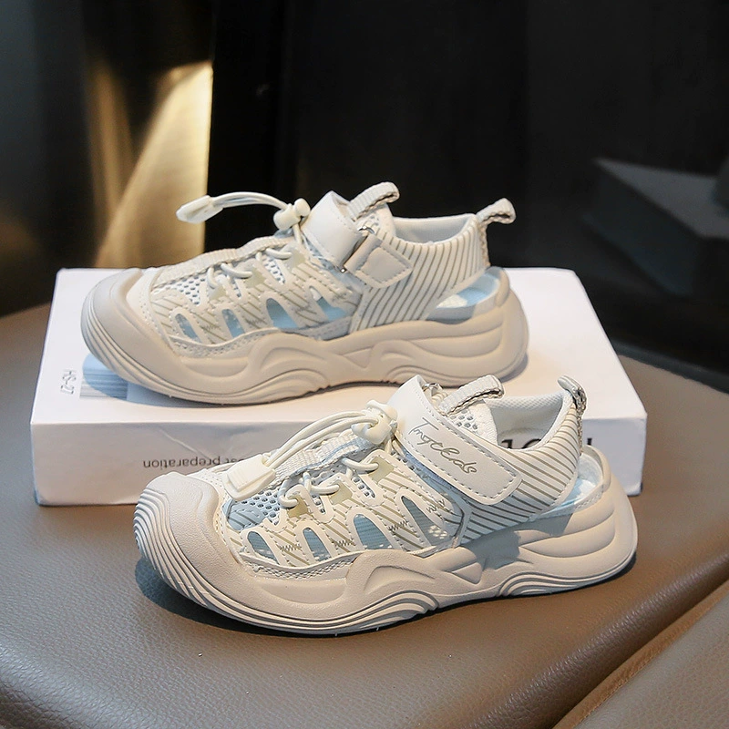 Детские летние босоножки для девочек, яркие, дышащие, повседневные, спортивные, закрытый носок, милые пляжные туфли, новинка 2025 года