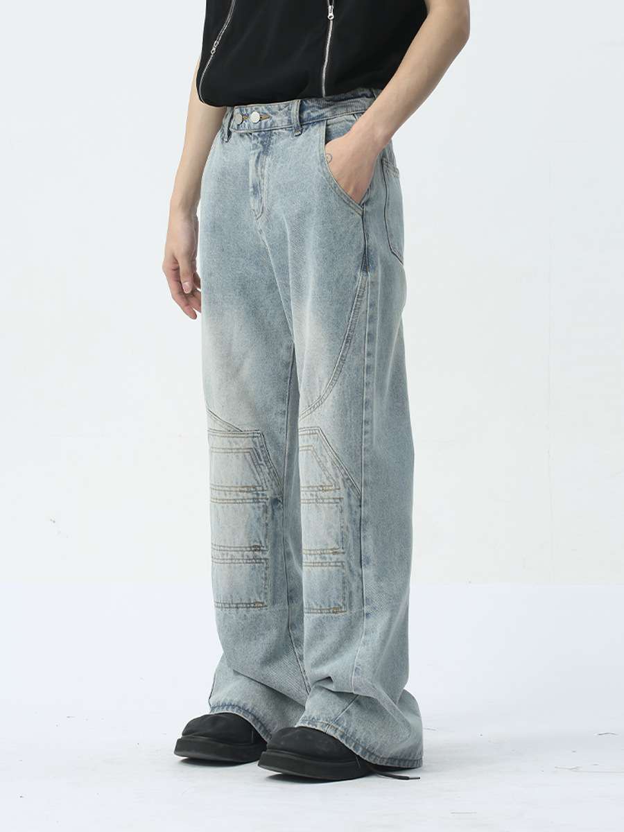 MTLCLOTHES Ropa de hombre | 2024 primavera nuevo producto deconstrucción de nicho diseño empalme jeans lavados rectos