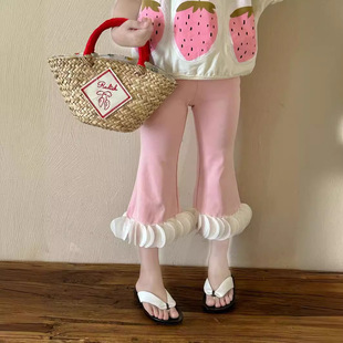 2025 New Summer Style Girls' Style Petal Leggings Korean Style Kidsren's Versatile Pants Baby Patchwork Nine-Point Pants