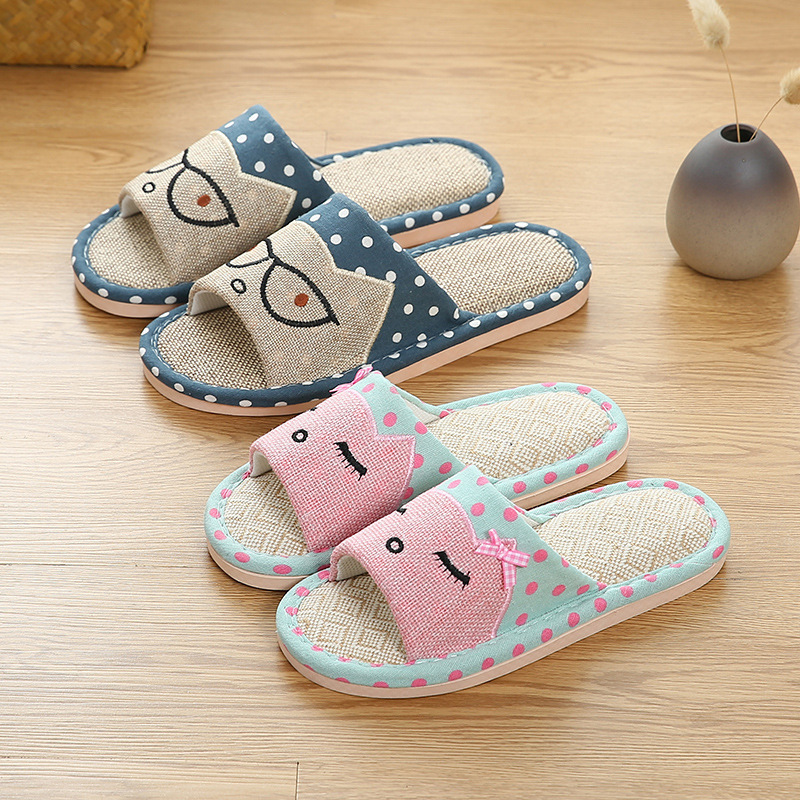 Spring and Summer Couple Linen Slippers for Women, Indoor Home Wooden Floor Silent Non-Slip Wear-Resistant All-Season Men's Cartoon Spring and Summer Couple Linen Slippers for Women, Indoor Home Wooden Floor Silent Non-Slip Wear-Resistant All-Season Men's Cartoon