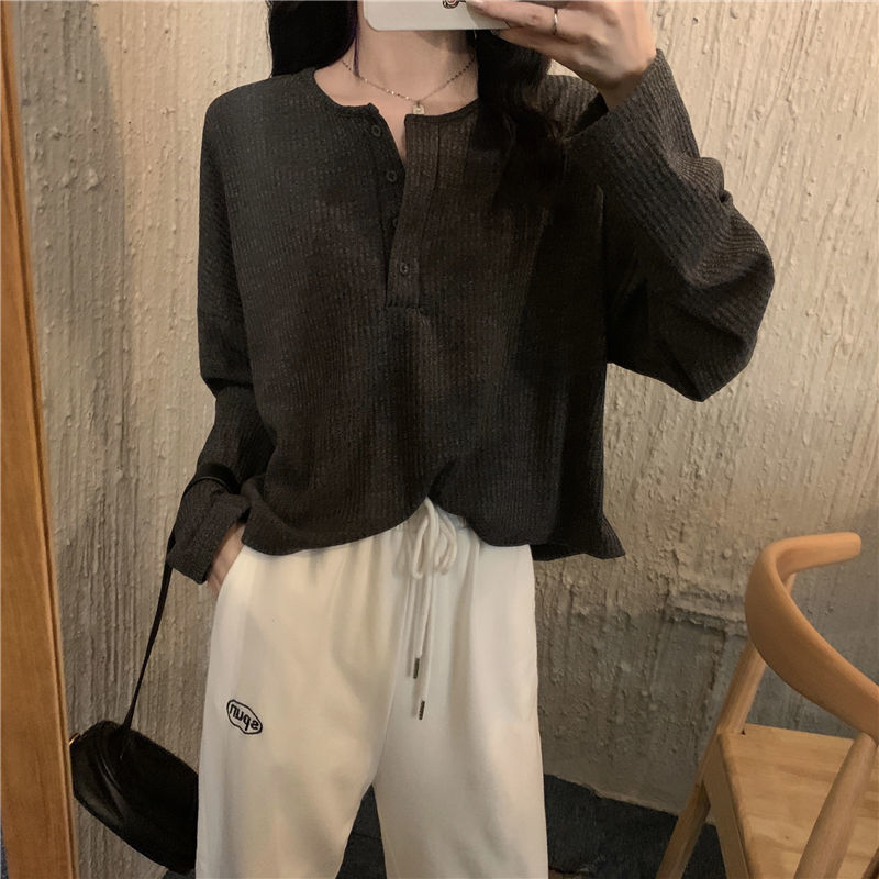 韩版isn超火长袖T恤女装内搭加绒打底衫秋冬季宽松百搭短款上衣潮|undefined