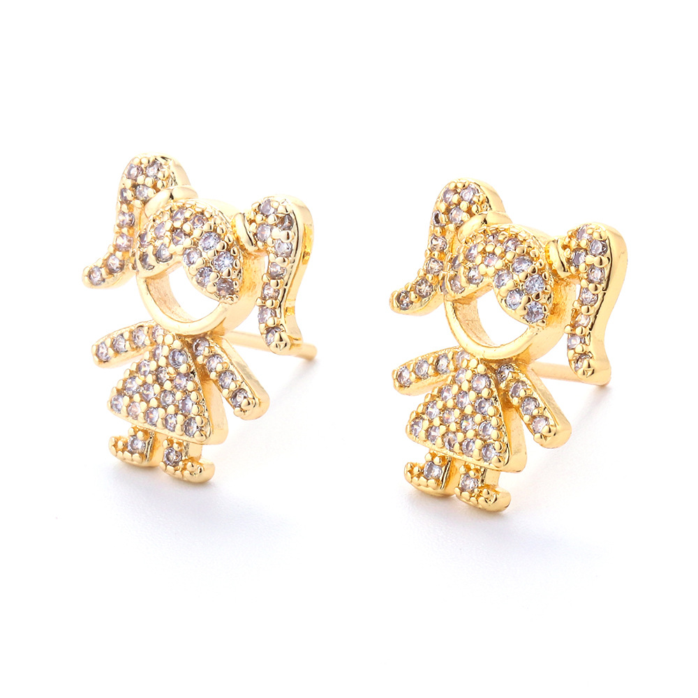10g Weight Zircon Inlay Material Fashion Cartoon Inlaid Zircon Characters Boy Girl Copper Earrings Wholesale Nihaojewelry