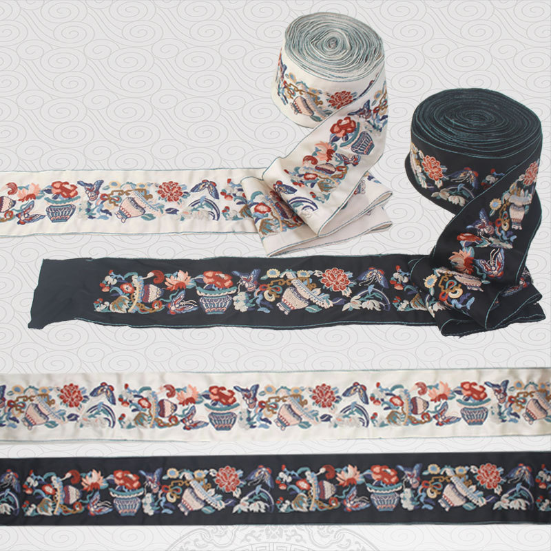 [a Style Flower Basket] Traditional Clothing Lace Embroidery Hanfu Cape Embroidery Piece Qing Dynasty Sleeve Patch Long Hem