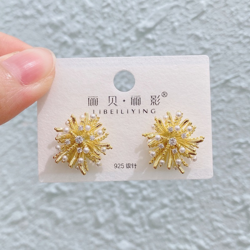 Liyin/Libeliying 花火イヤリング、軽い高級感、高級感、絶妙な銅金メッキマイクロ象嵌イヤリング、女性向け多用途|undefined