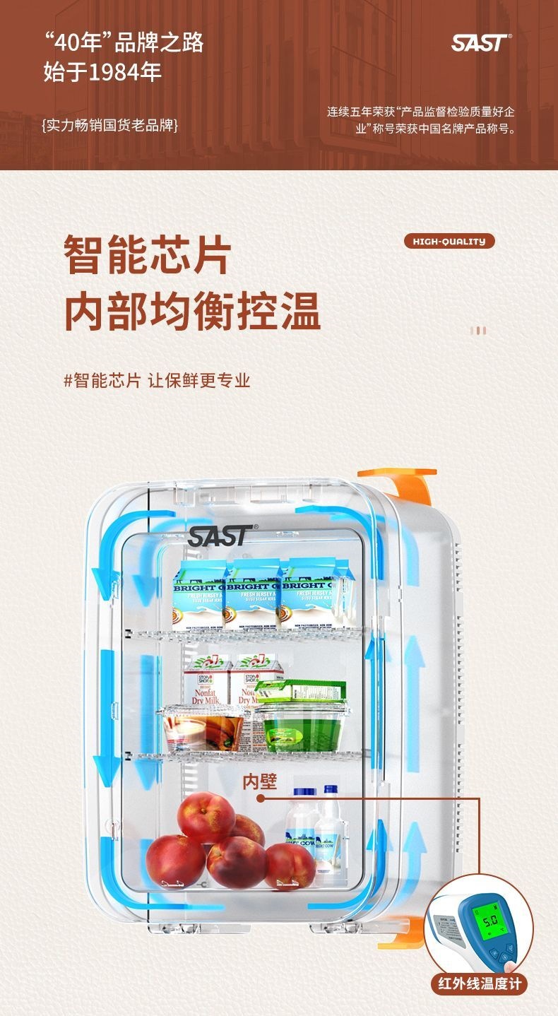 SAST mini refrigerator for cooling small cosmetics, suitable for single-person dormitory, home use, refrigeration and preservation appliance, car-mounted cooling and heating box